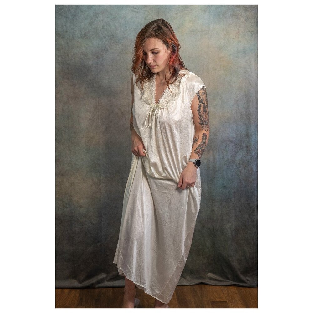 Vintage Collectibles by JCP Ivory Satin Slip Nightgown - Lace - Medium